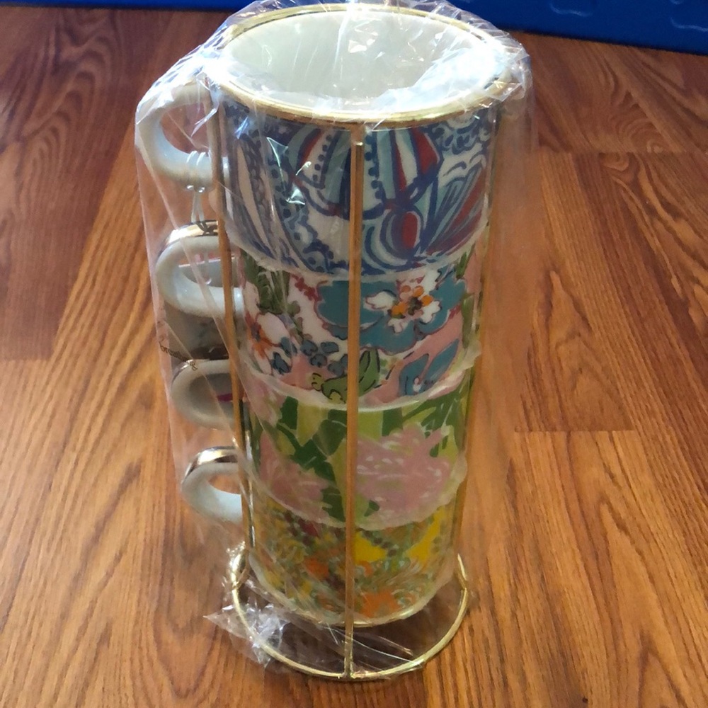 Lilly Pulitzer espresso cups with stand - Picture 1 of 6